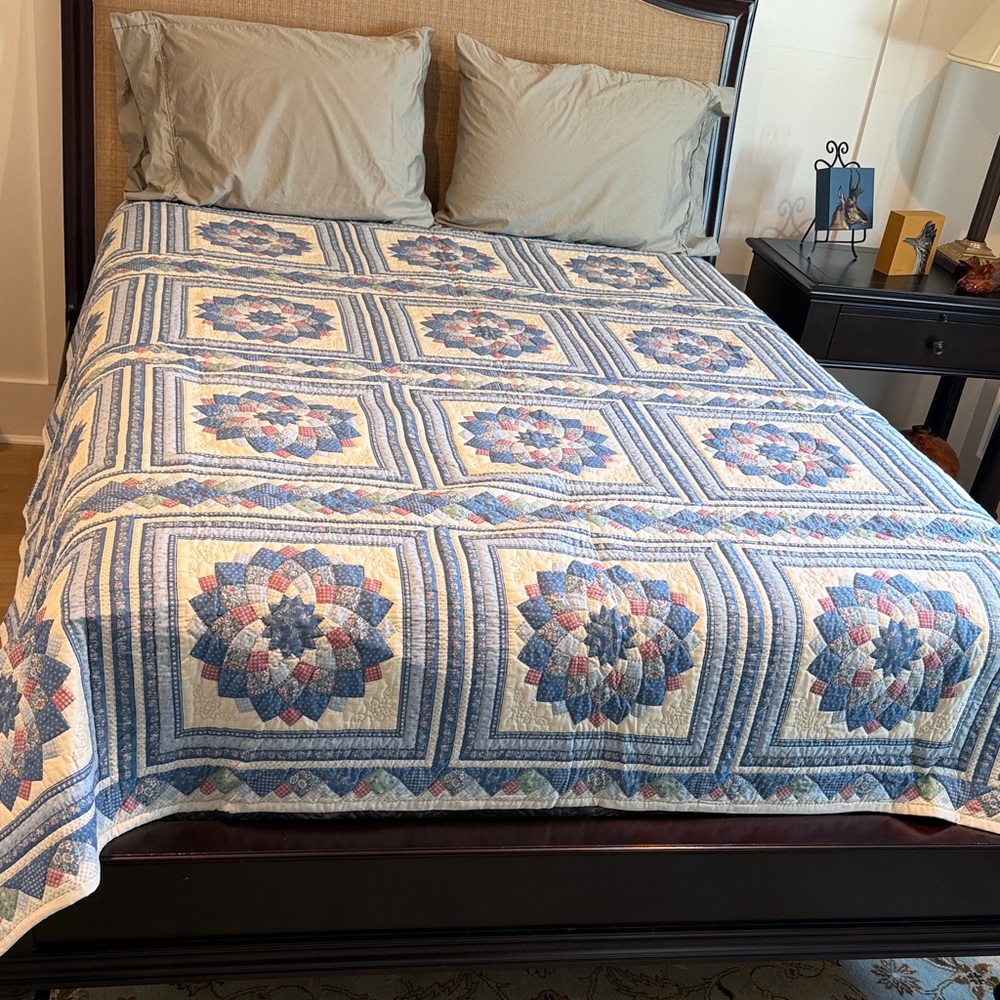 Handmade Blue and pink Patchwork Quilt - queen size